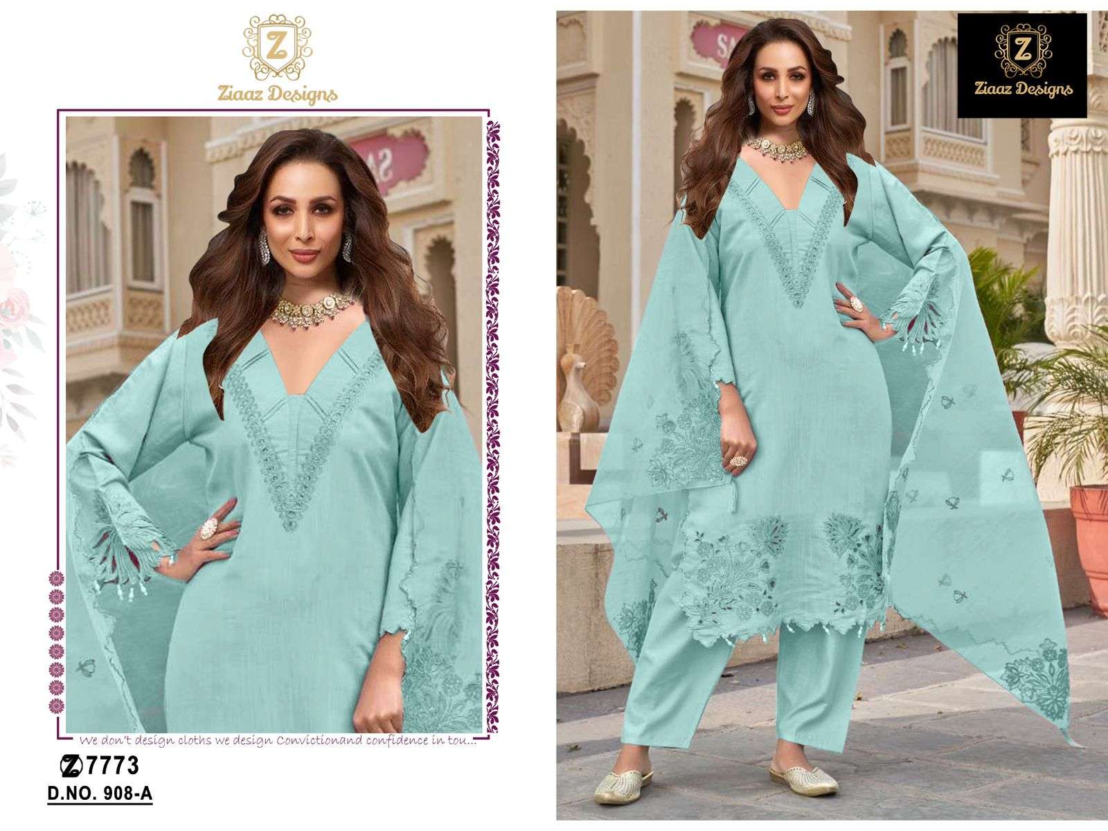 ZIAAZ 908 COLOUR HEAVY EMBROIDERY COTTON PAKISTANI DRESSES-00071