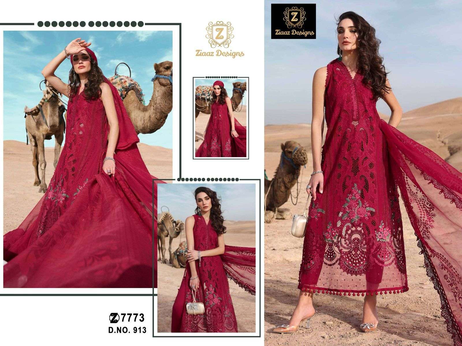 ZIAAZ 913-914 HEAVY EMBROIDERY CAMBRIC COTTON PAKISTANI DRESSES-00201