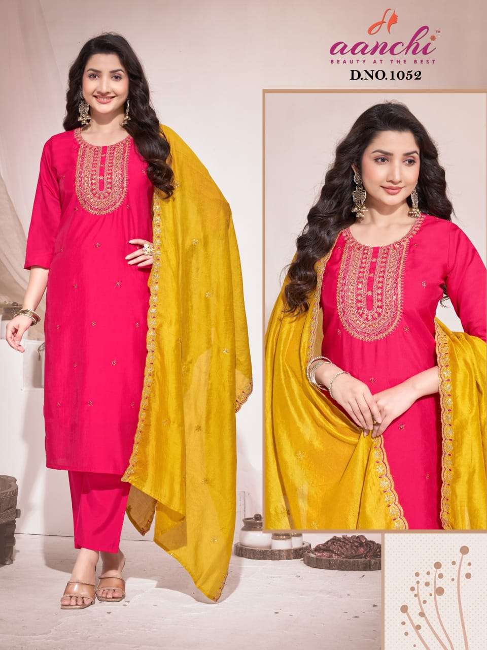 AANCHI DN-1052 & 1053 SERIES PURE ROMAN SILK EMBROIDERY DRESSES-00286