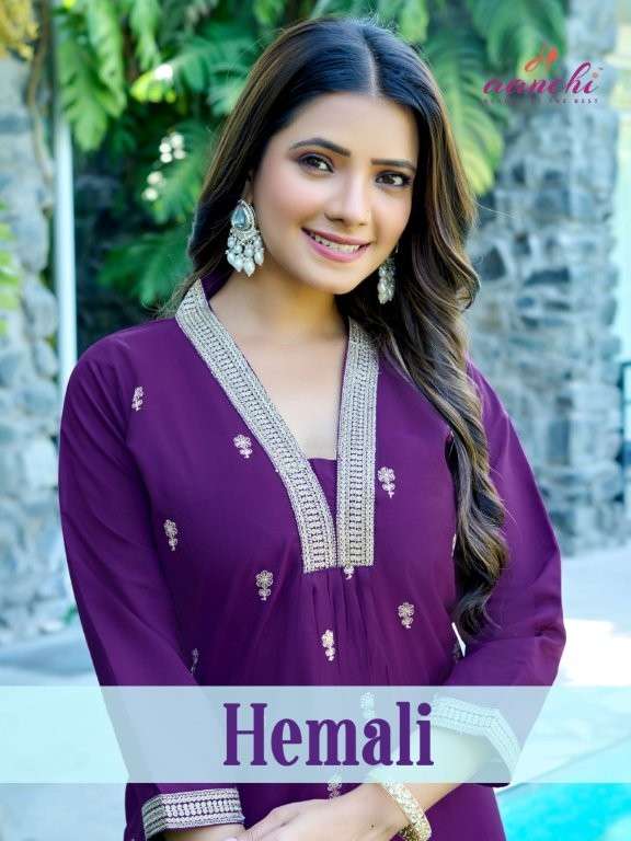 AANCHI HEMALI PURE ROMAN SILK EMBROIDERY DRESSES-00286