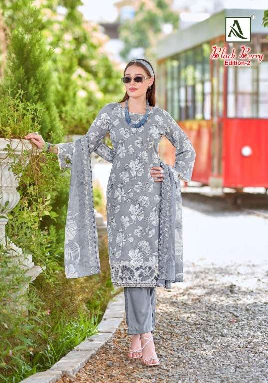 ALOK SUIT BLACK BERRY VOL-02 PURE CAMBRIC COTTON PRINTED PAKISTANI DRESSES-00201