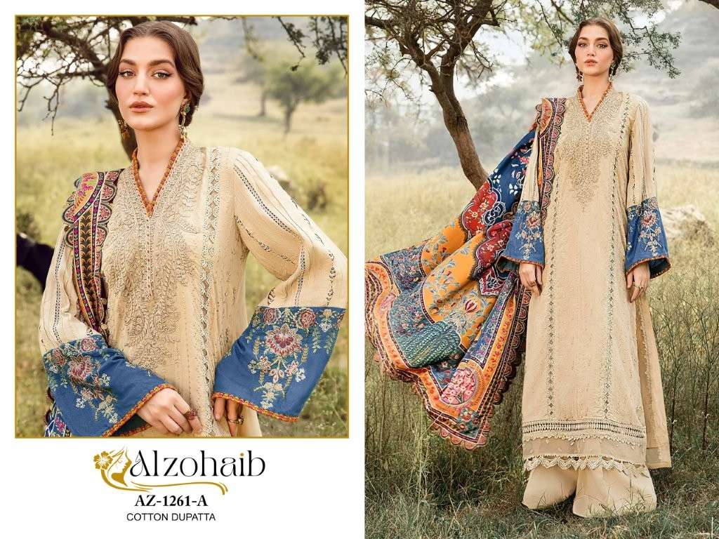 ALZOHAIB AZ-1261 COLOURS HEAVY COTTON EMBROIDERY PAKISTANI DRESSES-00011