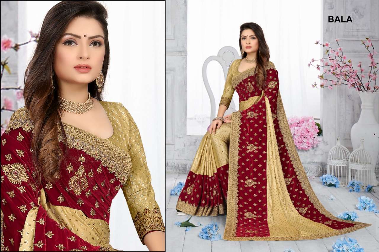 BALA COLOUR BY ASLIWHOLESALE DESIGNER PURE VELVET MALAI SILK SAREES-00103