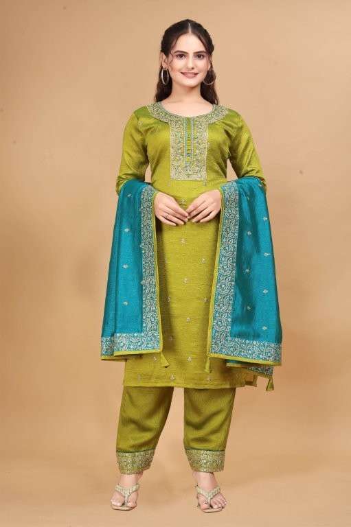 CHHAVA BY ASLIWHOLESALE DESIGNER PURE VICHITRA SILK EMBROIDERY DRESS-00264