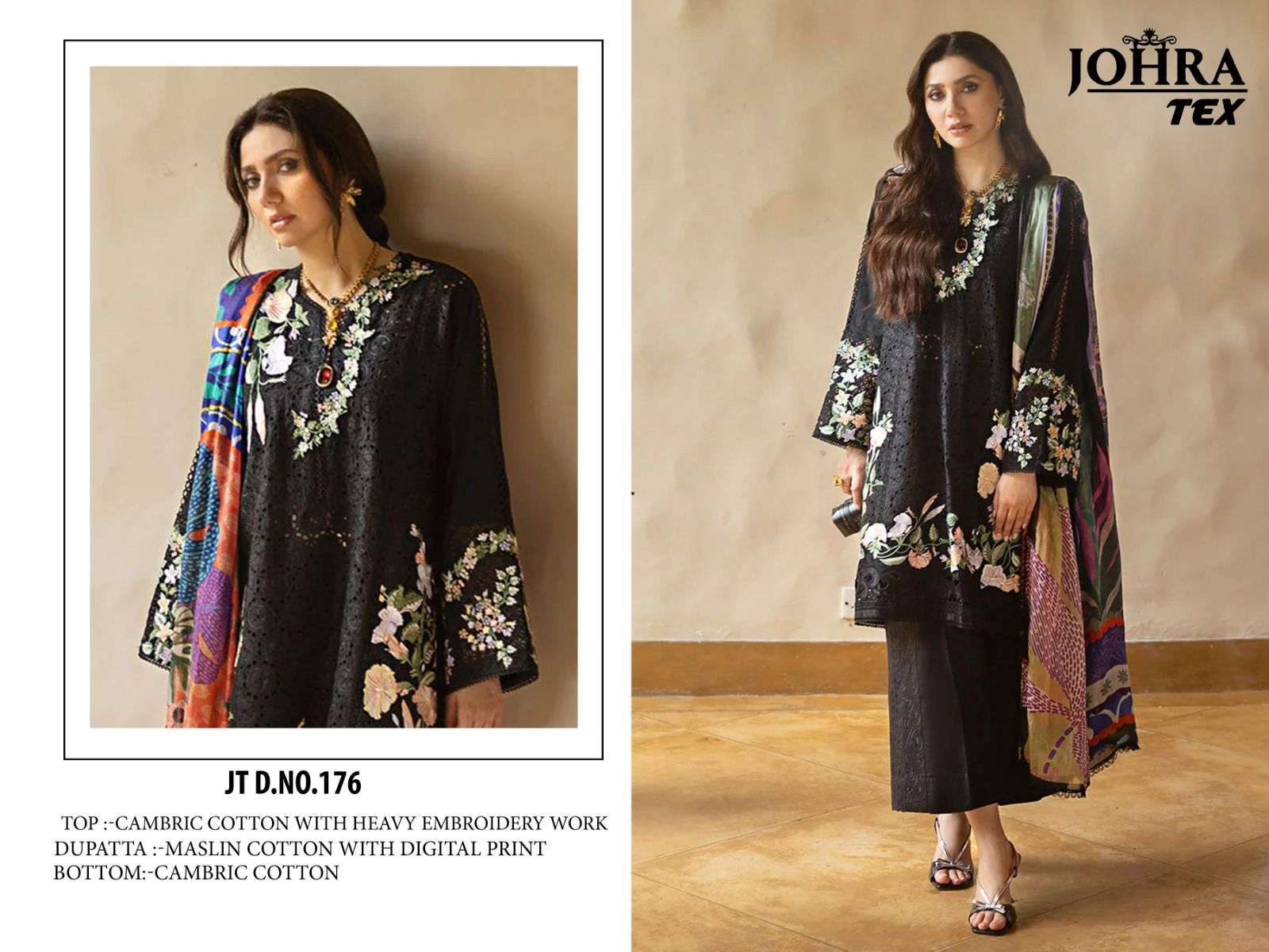 JHORA TEX JT-176 PURE CAMBRIC COTTON EMBROIDERY PAKISTANI DRESS-00062