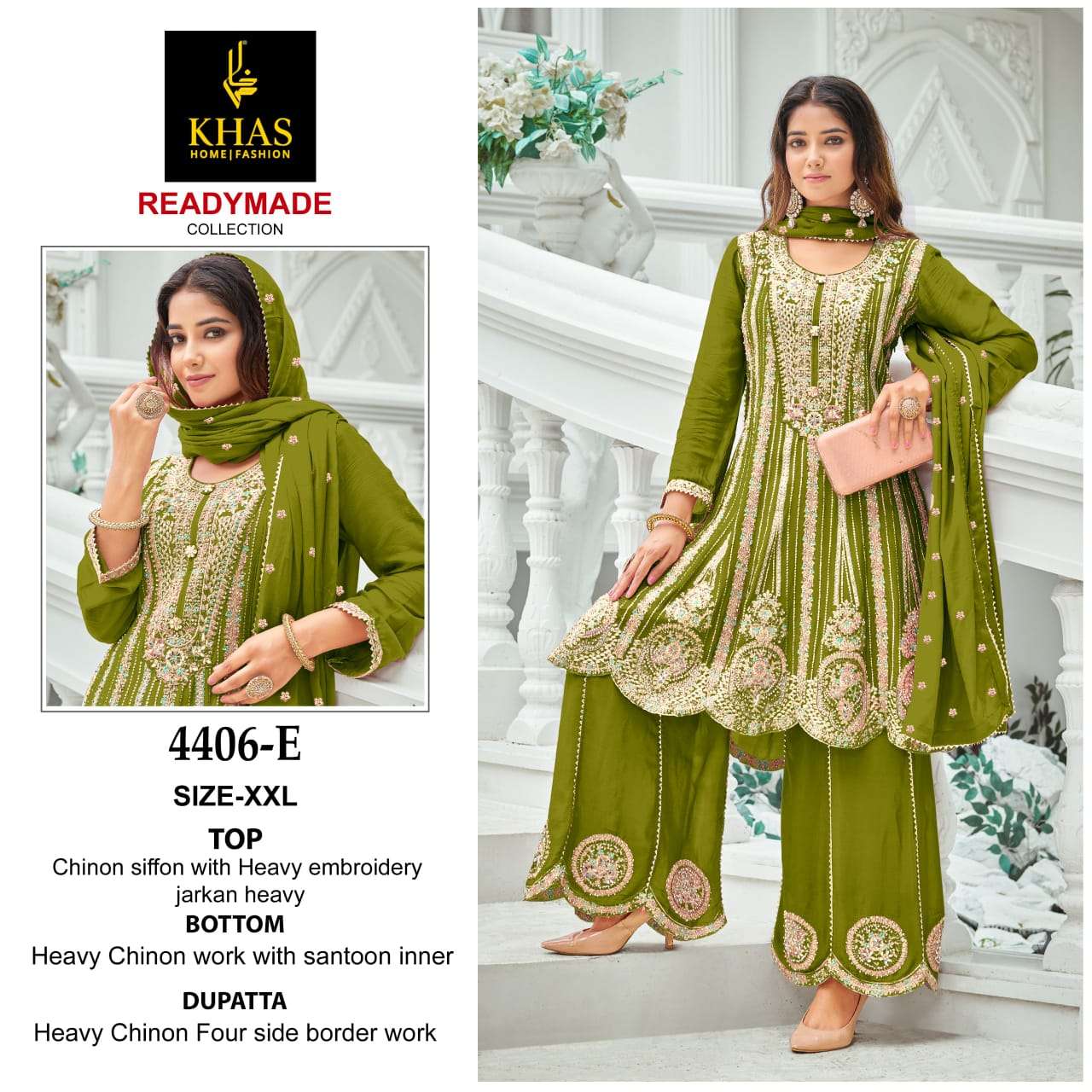 KHANS 4406 COLOURS PURE CHINON CHIFFON HEAVY EMBROIDERY PAKISTANI DRESSES-00062