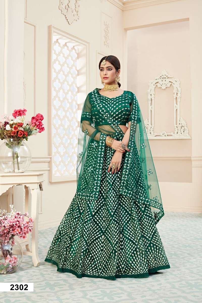 AAWIYA LIHAAZ VOL-01  PURE SOFT NET EMBROIDERY LEHENGAS-00060