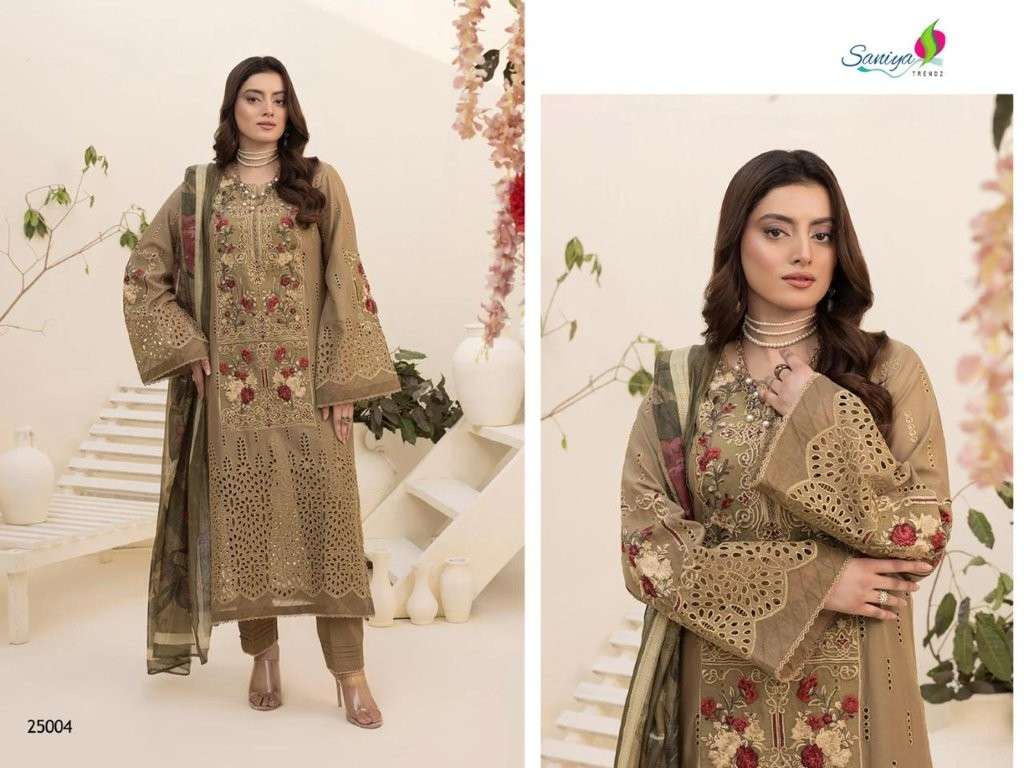 SANIYA TRENDZ MINI ZARIA 25004 SERIES PURE COTTON EMBROIDERY PAKISTANI DRESS-00071