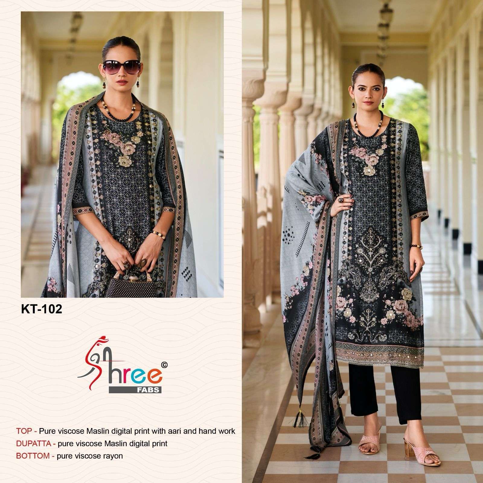 SHREE FAB KT-102 HEAVY VISCOSE MUSLIN EMBROIDERY PAKISTANI DRESSES-00201