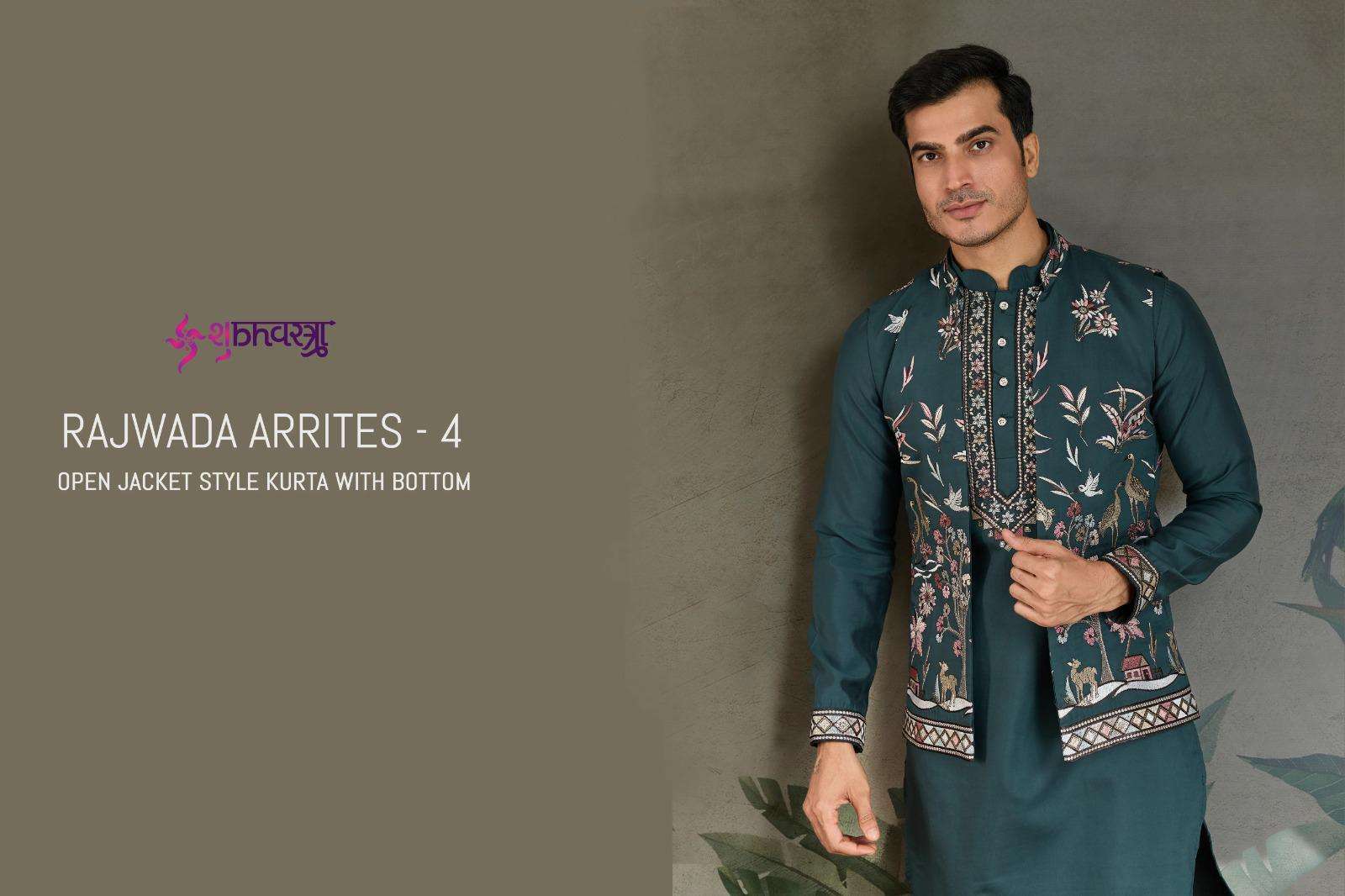 SHUBHAVASTRA RAJWADA ATTIRE VOL-4 61201 TO 61207 SERIES PURE VISCOSE SILK EMBROIDERY PRINTED MENS KU...