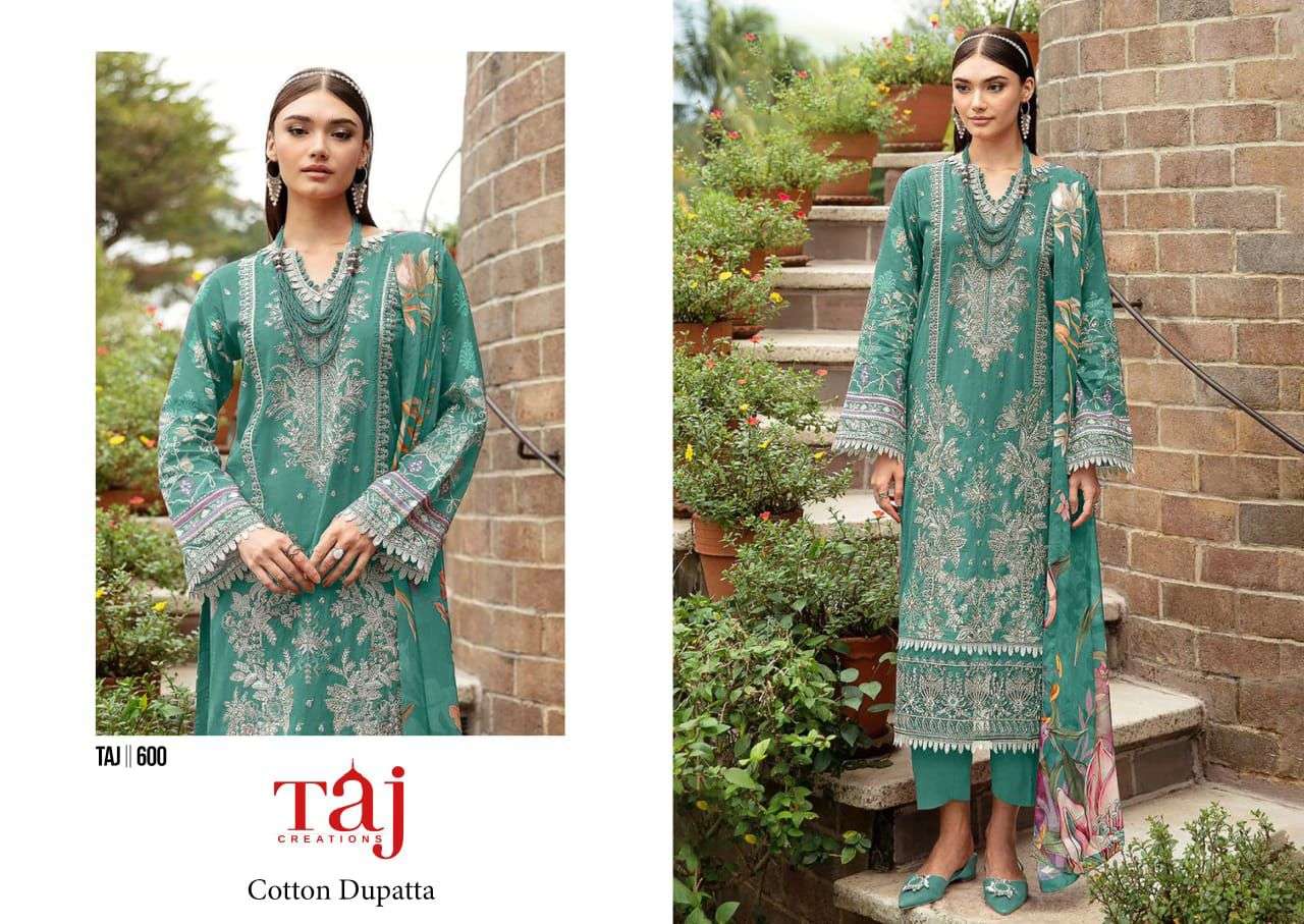TAJ CREATION 600 SERIES PURE COTTON PRINTED EMBROIDERY DRESS-00201