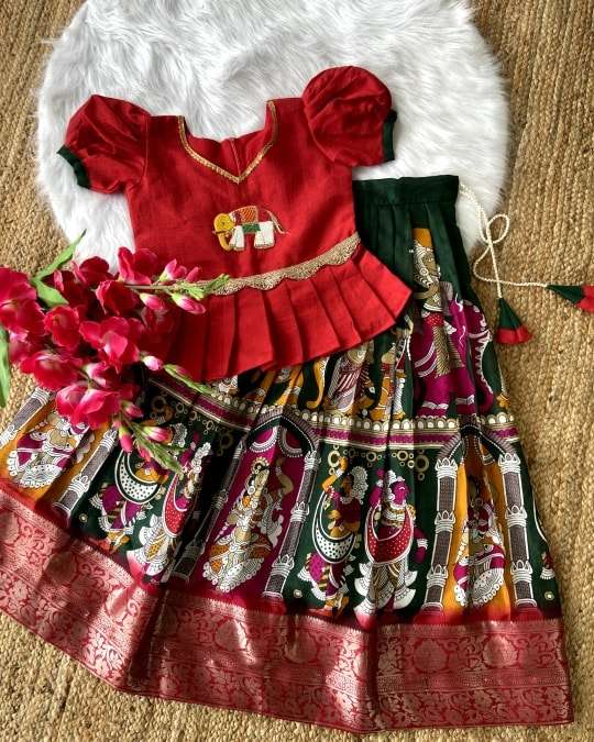101 SERIES BY ASLIWHOLESALE DESIGNER PURE JACQUARD PRINTED KIDS LEHENGAS-00293