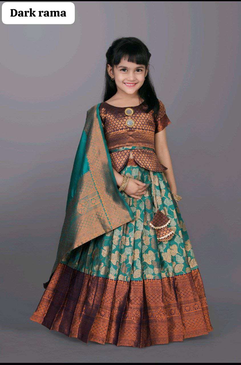 17 SERIES BY ASLIWHOLESALE DESIGNER PURE JACQUARD PRINTED KIDS LEHENGAS-00293