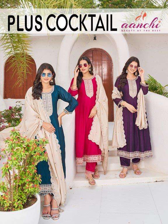 AANCHI PLUS COCKTAIL PURE VICHITRA SILK EMBROIDERY DRESSES-00286