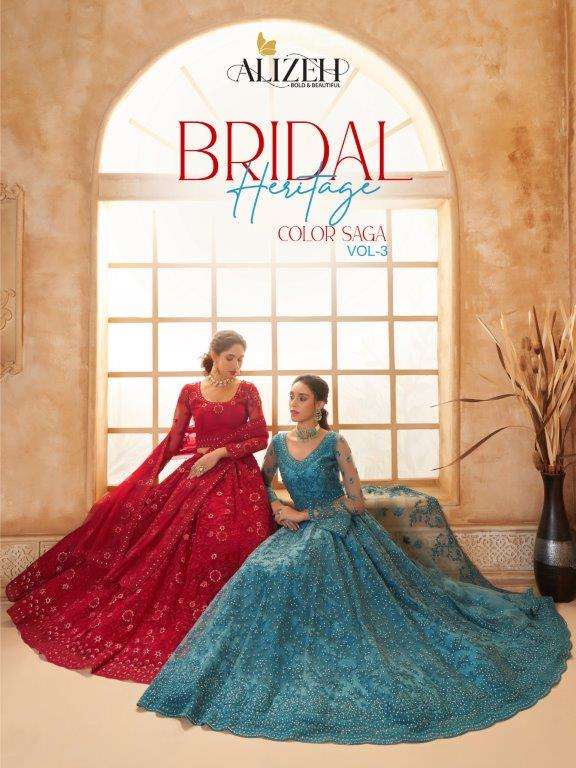 ALIZEH BRIDAL HERITAGE COLOUR SAGA VOL-3 1074-A TO 1084-C SERIES PURE NET EMBROIDERY LEHENGAS-00001