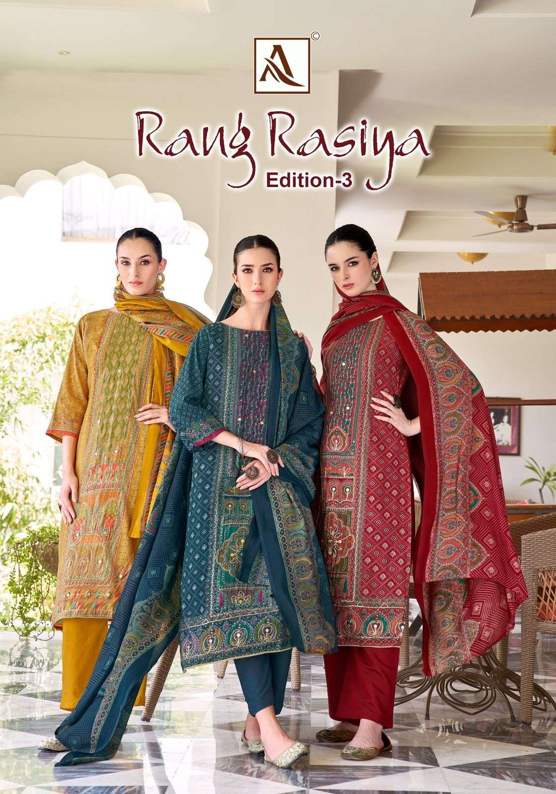 ALOK SUIT RANG RASIYA VOL-3 PURE VISCOSE RAYON EMBROIDERY PRINTED PAKISTANI DRESSES-00201