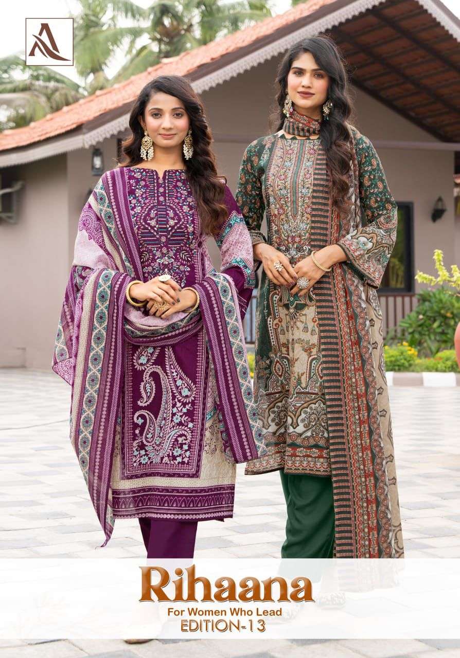 ALOK SUIT RIHAANA VOL-13 PURE CAMBRIC COTTON EMBROIDERY PAKISTANI DRESSES-00201