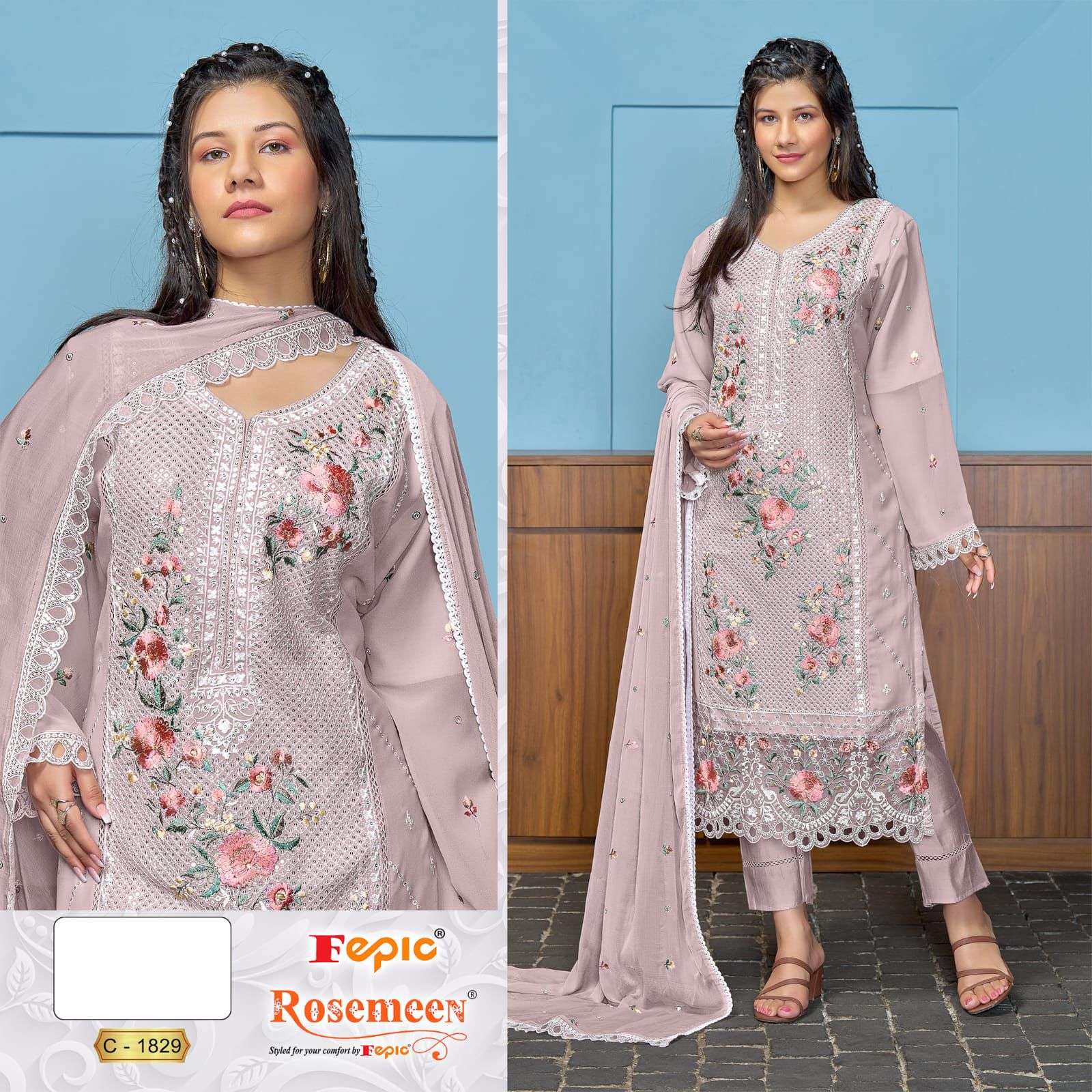 FEPIC ROSEMEEN 1829 -A TO 1829-C SERIES PURE GEORGETTE EMBROIDERY DRESSES-00201