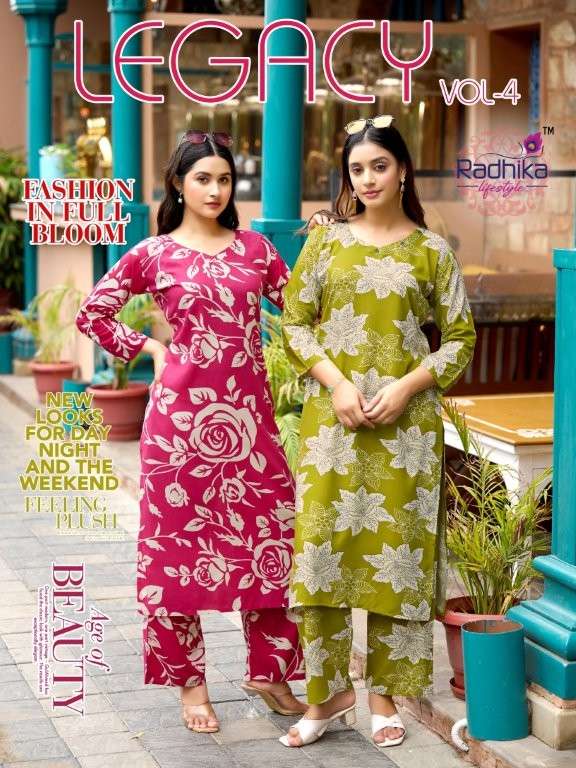 RADHIKA LIFESTYLE LEGACY VOL-04 4001 TO 4008 SERIES PURE RAYON PRINTED CO-ORD SET-00140