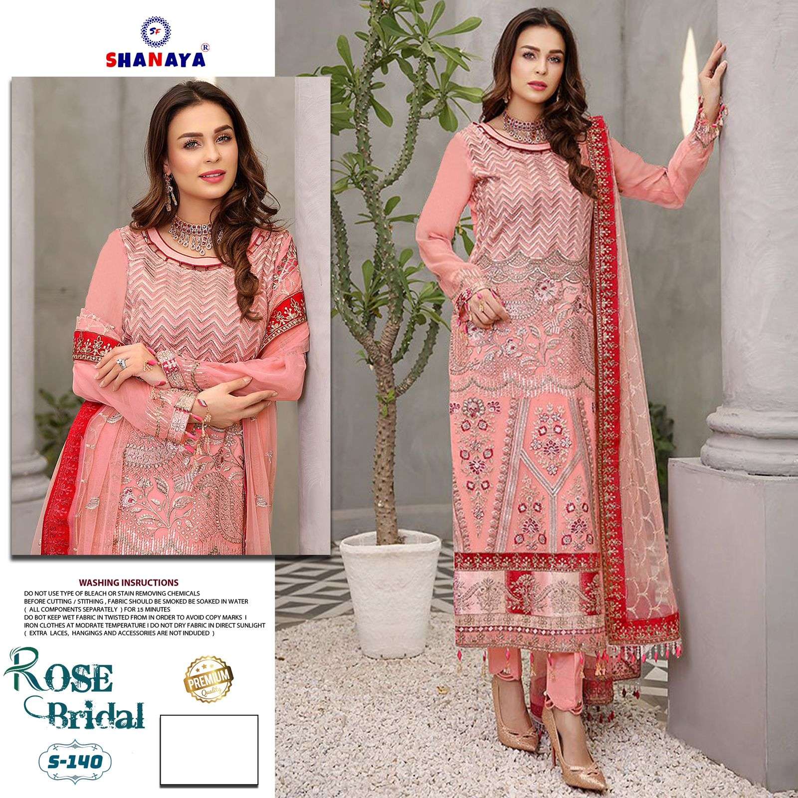 SHANAYA FASHION ROSE BIRDAL S-140 COLOUR  HEAVY EMBROIDERY FAUX GEOREGTTE PAKISTANI DRESS-00201