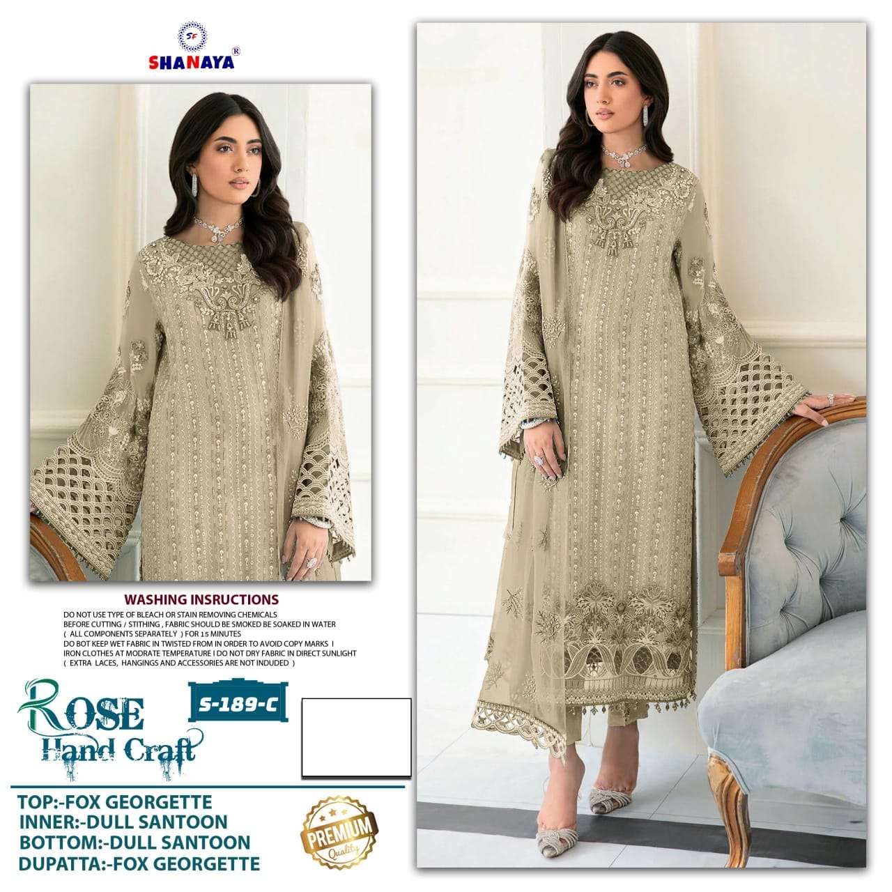 SHANAYA FASHION ROSE HAND CRAFT S-189 NX PURE FAUX GEORGETTE PAKISTANI DRESSES-00201