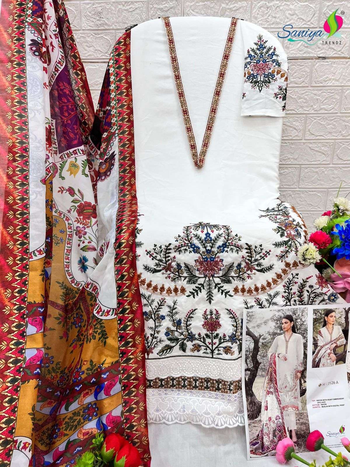 SANIYA TRENDZ 7126 SERIES PURE RAYON EMBROIDERY PAKISTANI DRESSES-00071