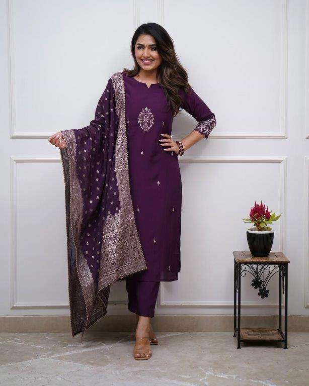 SWATI BY ASLIWHOLESALE DESIGNER PURE VISCOSE CHANDERI EMBROIDERY DRESSES-00264