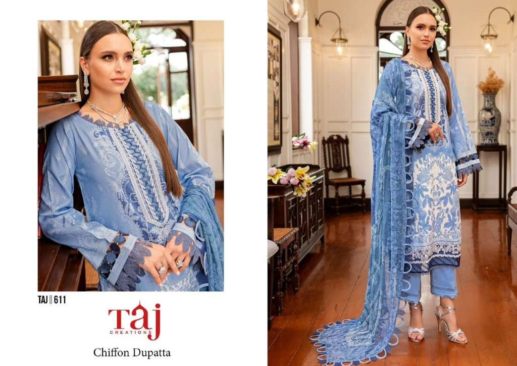 TAJ CREATION 611 SERIES PURE COTTON PRINTED EMBROIDERY DRESS-00201