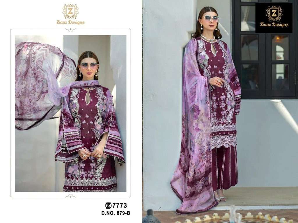 ZIAAZ 879 COLOUR PURE CAMBRIC COTTON EMBROIDERY DRESS-00071