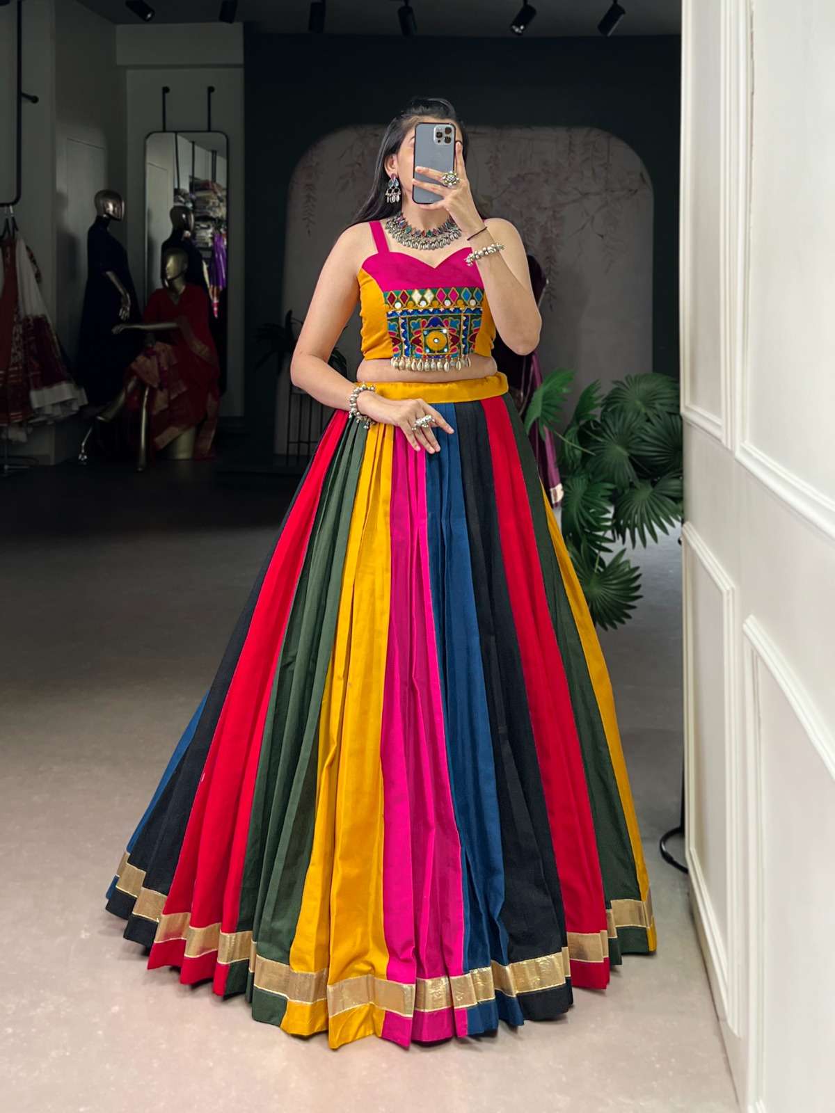 1737 COLOUR BY ASLIWHOLESALE DESIGNER PURE COTTON NAVRATRI LEHENGA-00195
