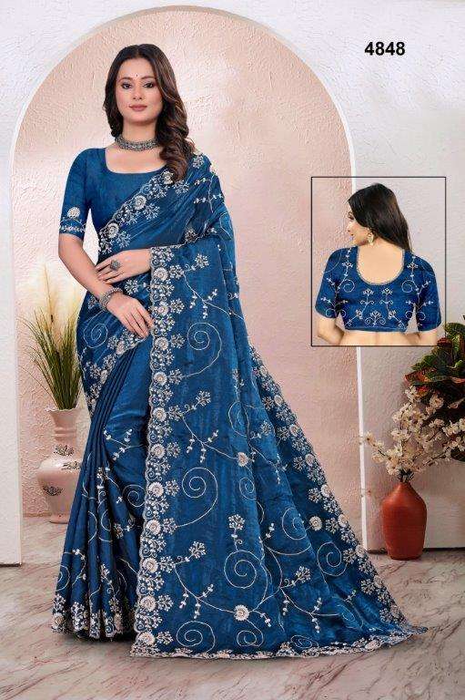4848 COLOUR BY ASLIWHOLESALE DESIGNER PURE SATIN EMBROIDERY SAREES-00103