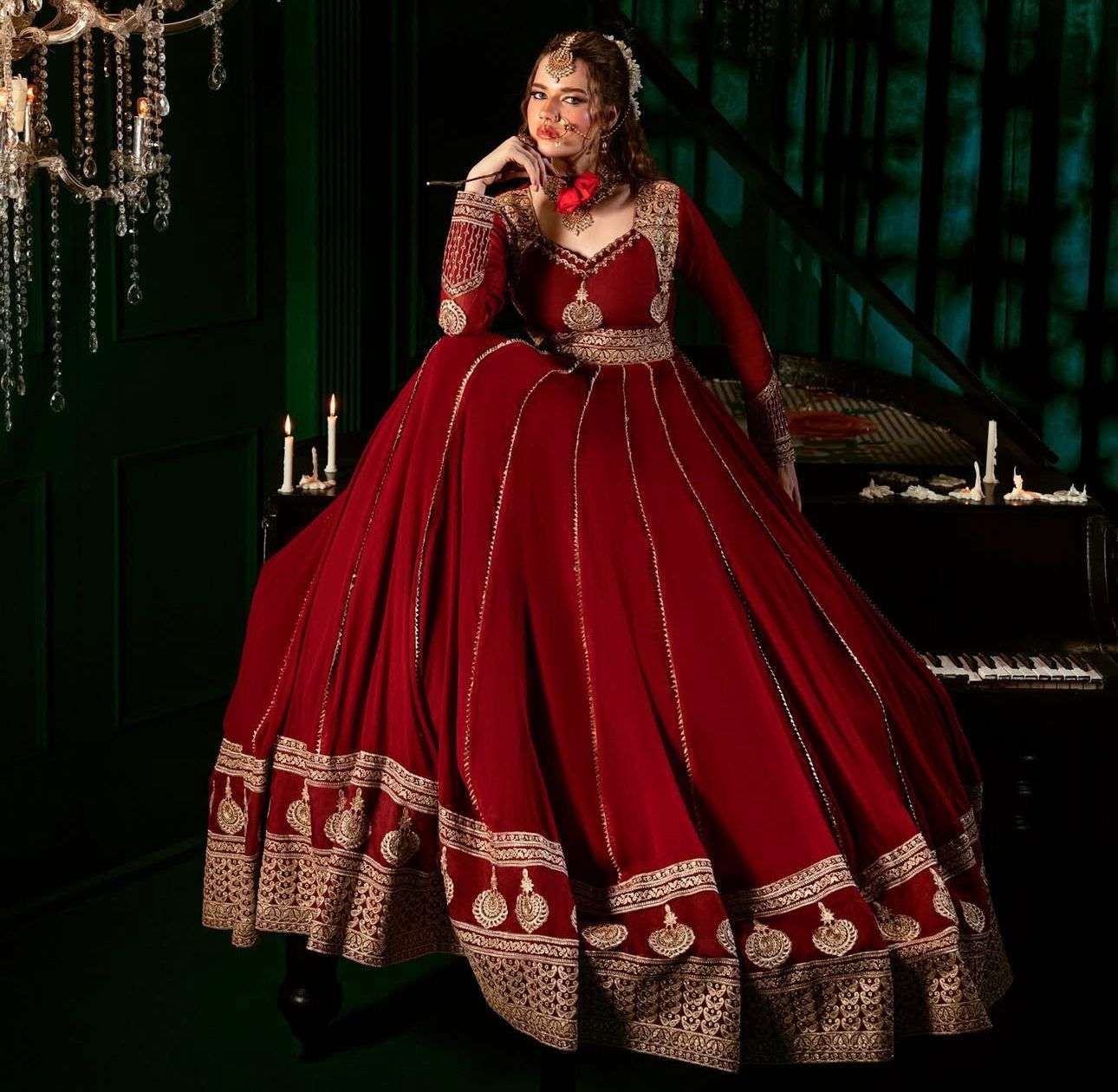 5913 HIT COLOUR BY ASLIWHOLESALE DESIGNER PURE FAUX GEORGETTE EMBROIDERY GOWN-00242