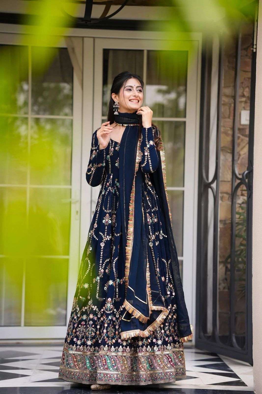 5917 HIT COLOUR BY ASLIWHOLESALE DESIGNER PURE FAUX GEORGETTE EMBROIDERY DRESSES-00242