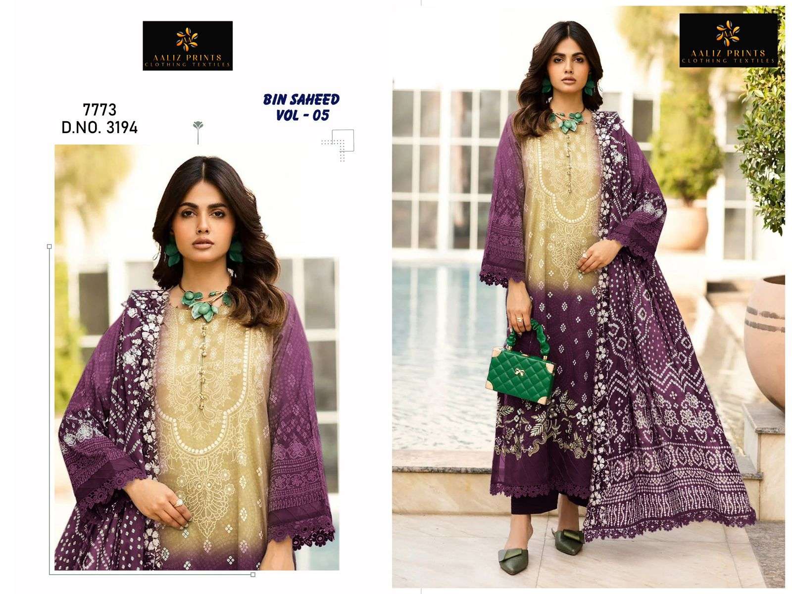 AALIZ BIN SAEED VOL-05 3194 TO 3199 SERIES PURE COTTON EMBROIDERY DRESSES-00201