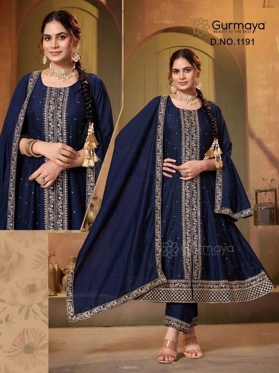 AANCHI GURMAYA 1191 TO 1193 SERIES PURE VICHITRA SILK EMBROIDERY DRESSES-00286