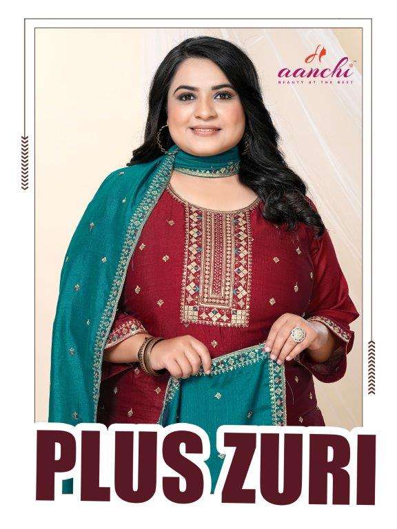 AANCHI PLUS ZURI 100207 TO 100210 SERIES PURE VICHITRA SILK EMBROIDERY DRESSES-00286