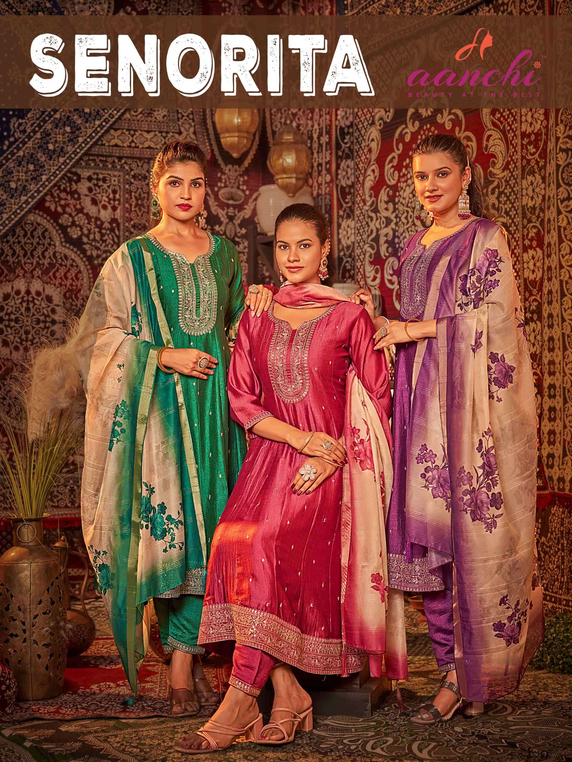 AANCHI SENORITA PURE VICHITRA SILK EMBROIDERY DRESSES-00286