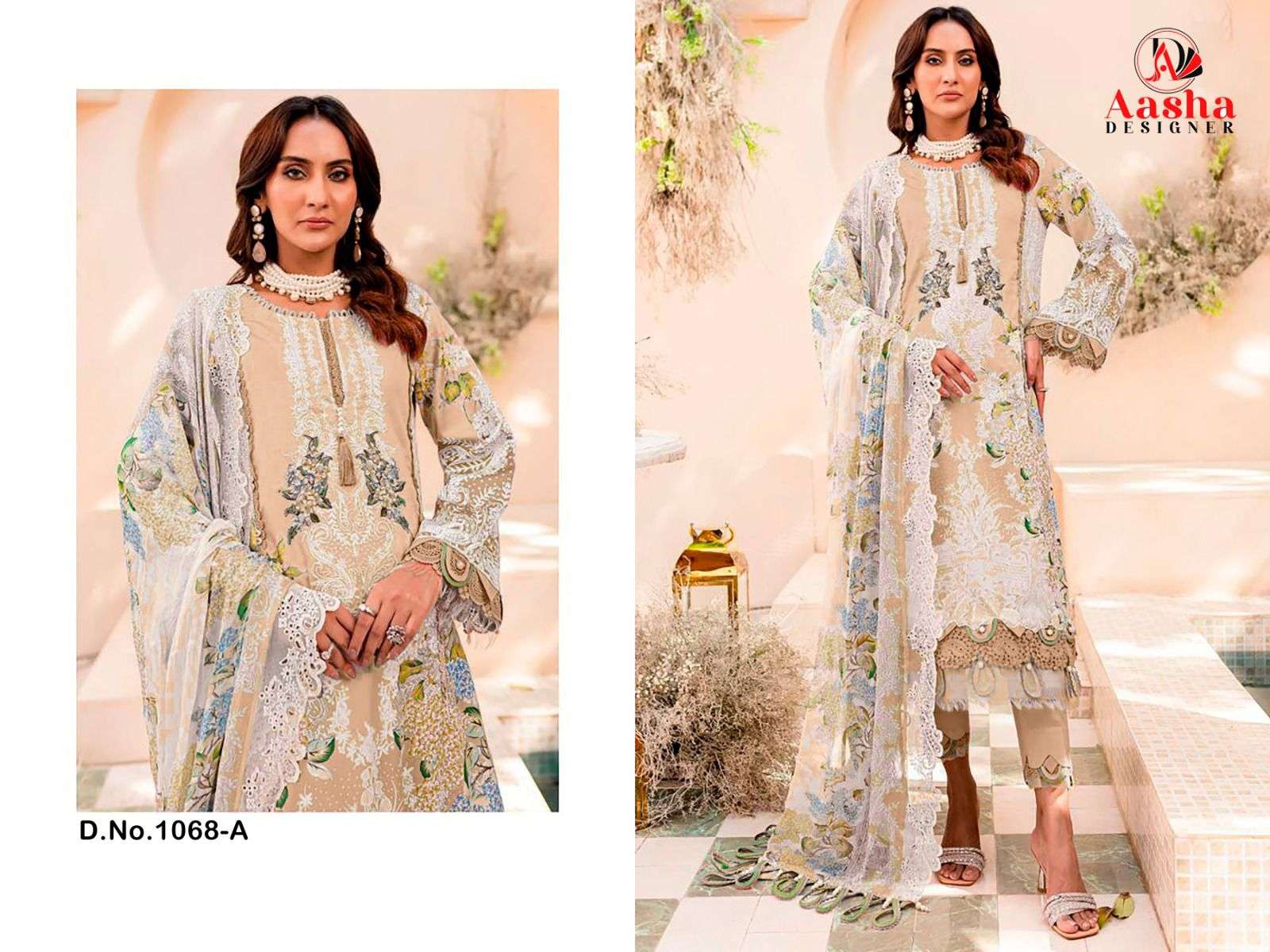 AASHA DESIGNER NEEDLE WONDER VOL-7 1068 A TO C SERIES PURE COTTON EMBROIDERY DRESSES-00071