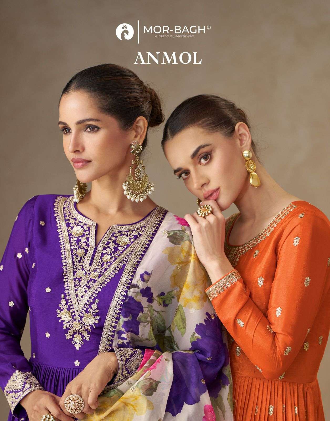 AASHIRWAD CREATION ANMOL 10350 TO 10352 SERIES PURE CHINON SILK DRESSES-00150