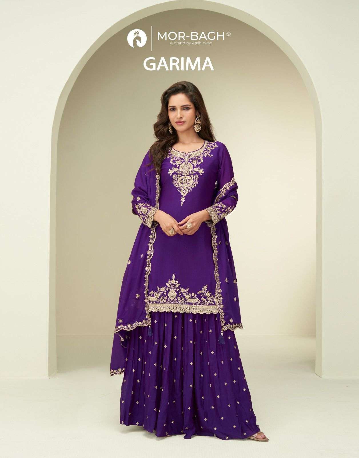 AASHIRWAD CREATION GARIMA 10368 TO 10370 SERIES PURE CHINON SILK DRESSES-00150