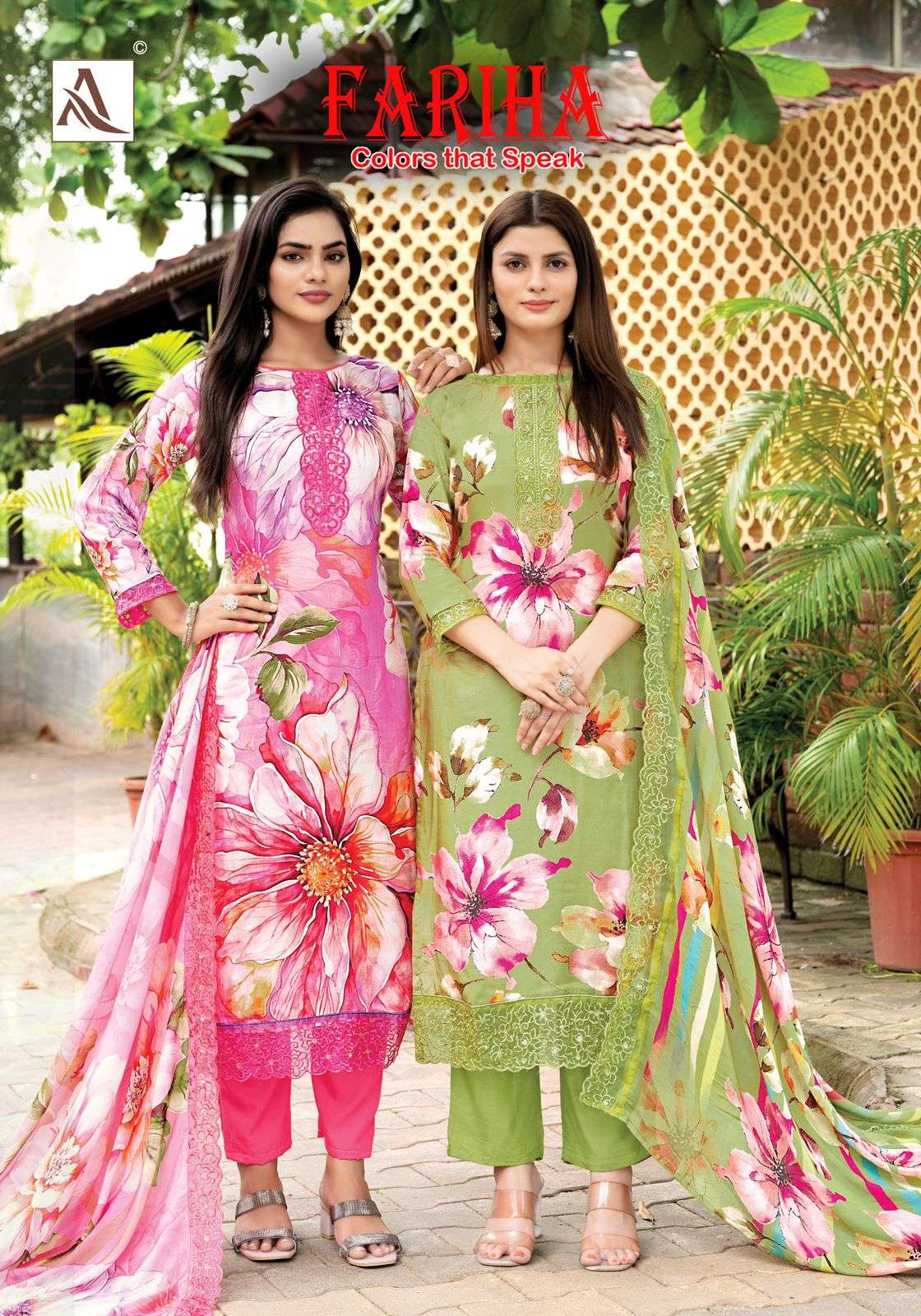 ALOK SUIT FARIHA PURE MUSLIN PRINTED EMBROIDERY PAKISTANI DRESSES-00201