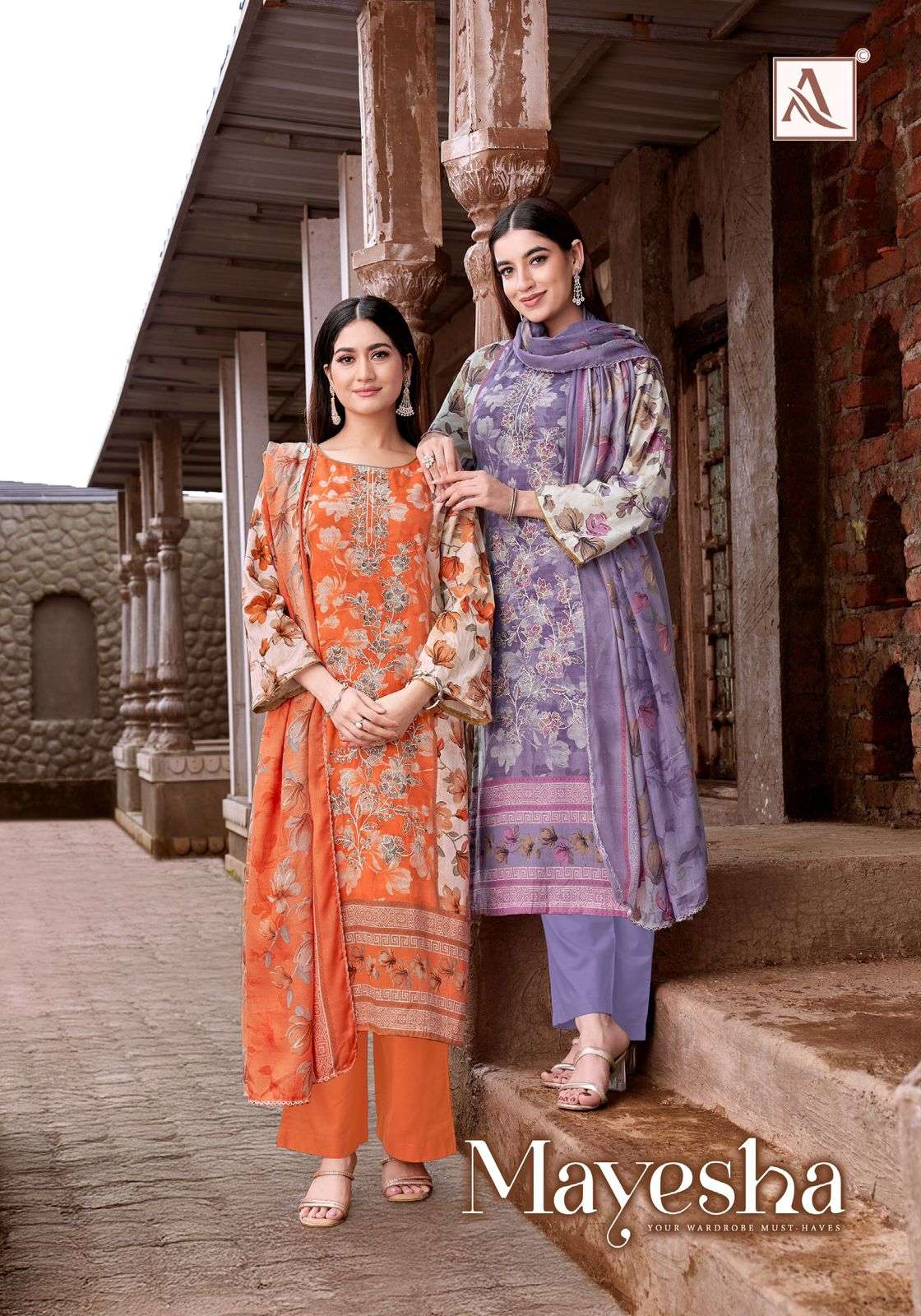ALOK SUIT MAYESHA PURE CAMBRIC COTTON EMBROIDERY PAKISTANI DRESSES-00201