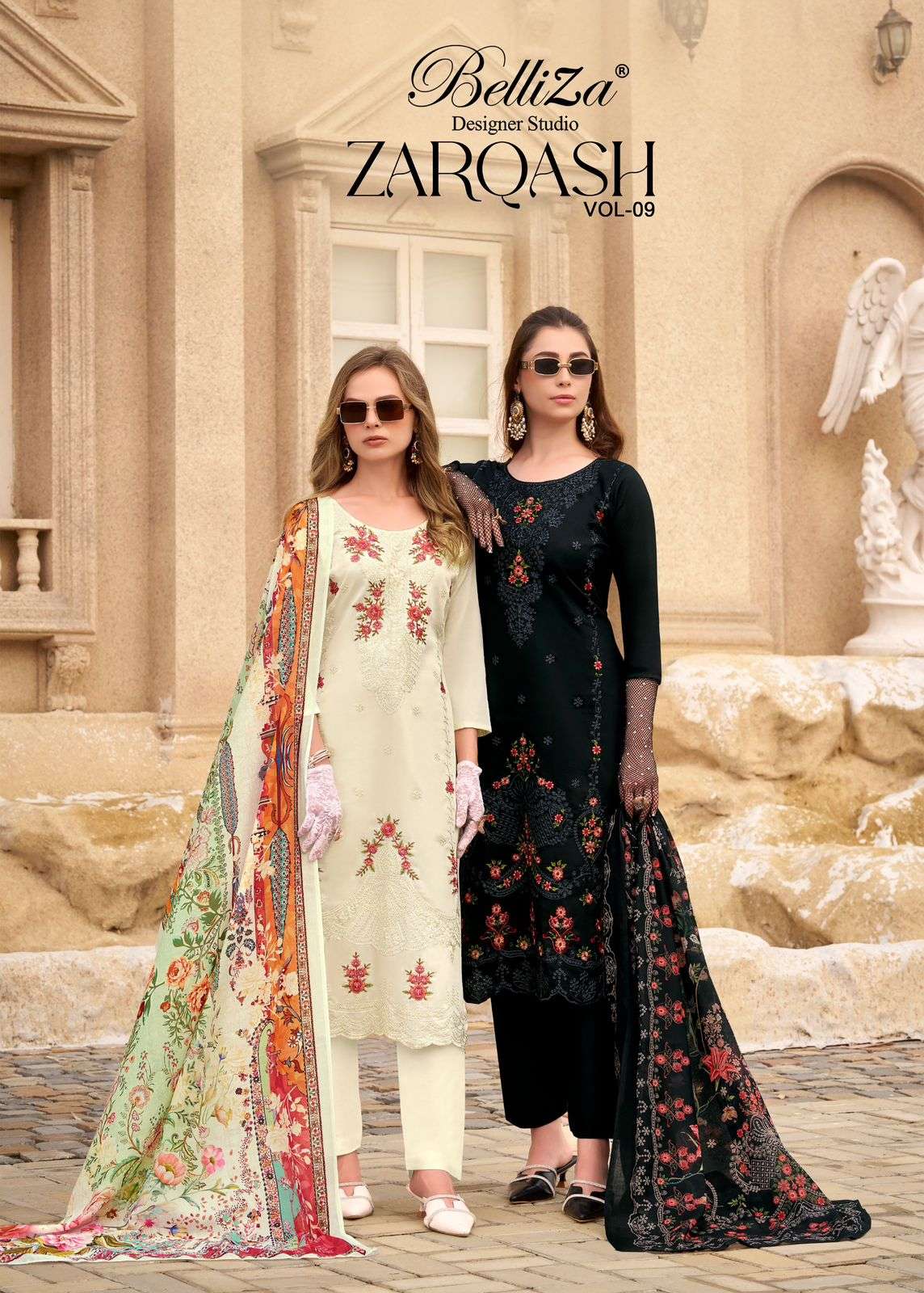 BELLIZA ZARQASH VOL-09 890-001 TO 890-006 SERIES PURE JAAM COTTON PRINTED PAKISTANI DRESSES-00062