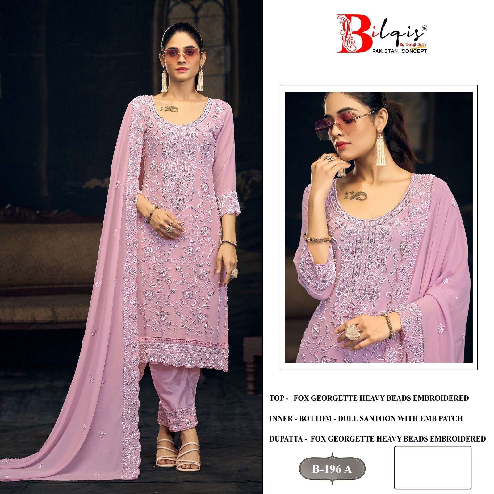 BILQIS B-196 B-196-A TO 196-D SERIES PURE FAUX GEORGETTE EMBROIDERY PAKISTANI DRESSES-00201