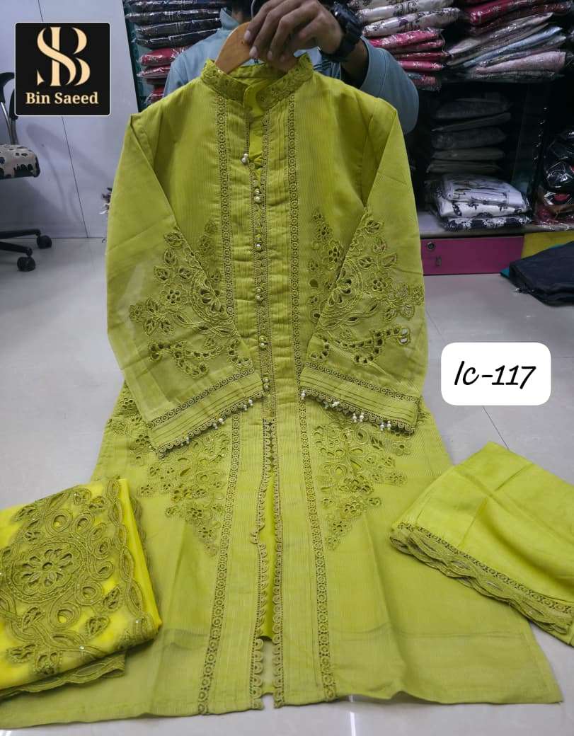 BIN SAEED IC-117 BY ASLIWHOLESALE DESIGNER PURE SILK EMBROIDERY DRESSES-00272