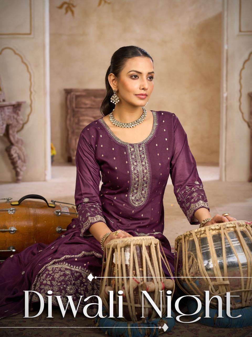 BLUE HILLS DIWALI NIGHT 1001 TO 1006 SERIES PURE CHANDERI EMBROIDERY DRESSES-00099