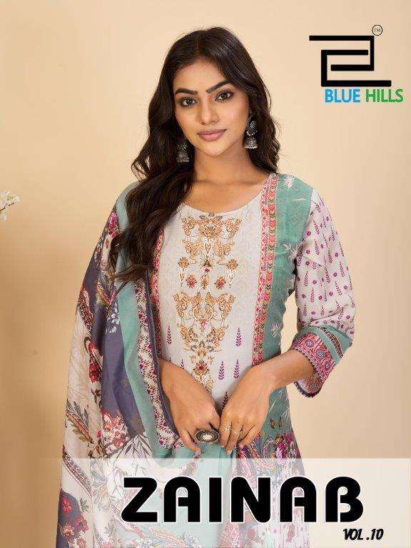 BLUE HILLS ZAINAB VOL-10 10001 TO 10004 SERIES PURE MUSLIN PRINTED DRESSES-00099