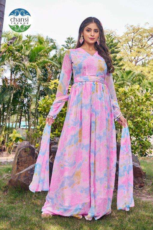 CHANSI TRENDZ AAKARSHINI 57-A TO 57-C SERIES PURE GEORGETTE PRINTED GOWNS-00303