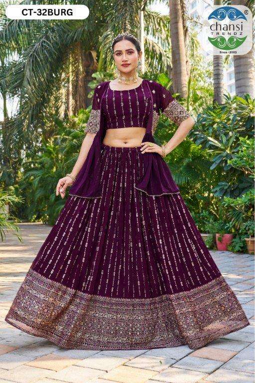 CHANSI TRENDZ CT-32 SERIES PURE  GEORGETTE EMBROIDERY LEHENGAS-00303
