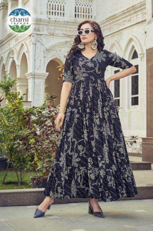 CHANSI TRENDZ ISVARI 348 TO 351 SERIES PURE RAYON PRINTED GOWNS-00303